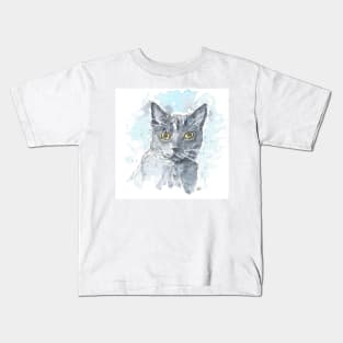 Russian Blue cat painting Kids T-Shirt